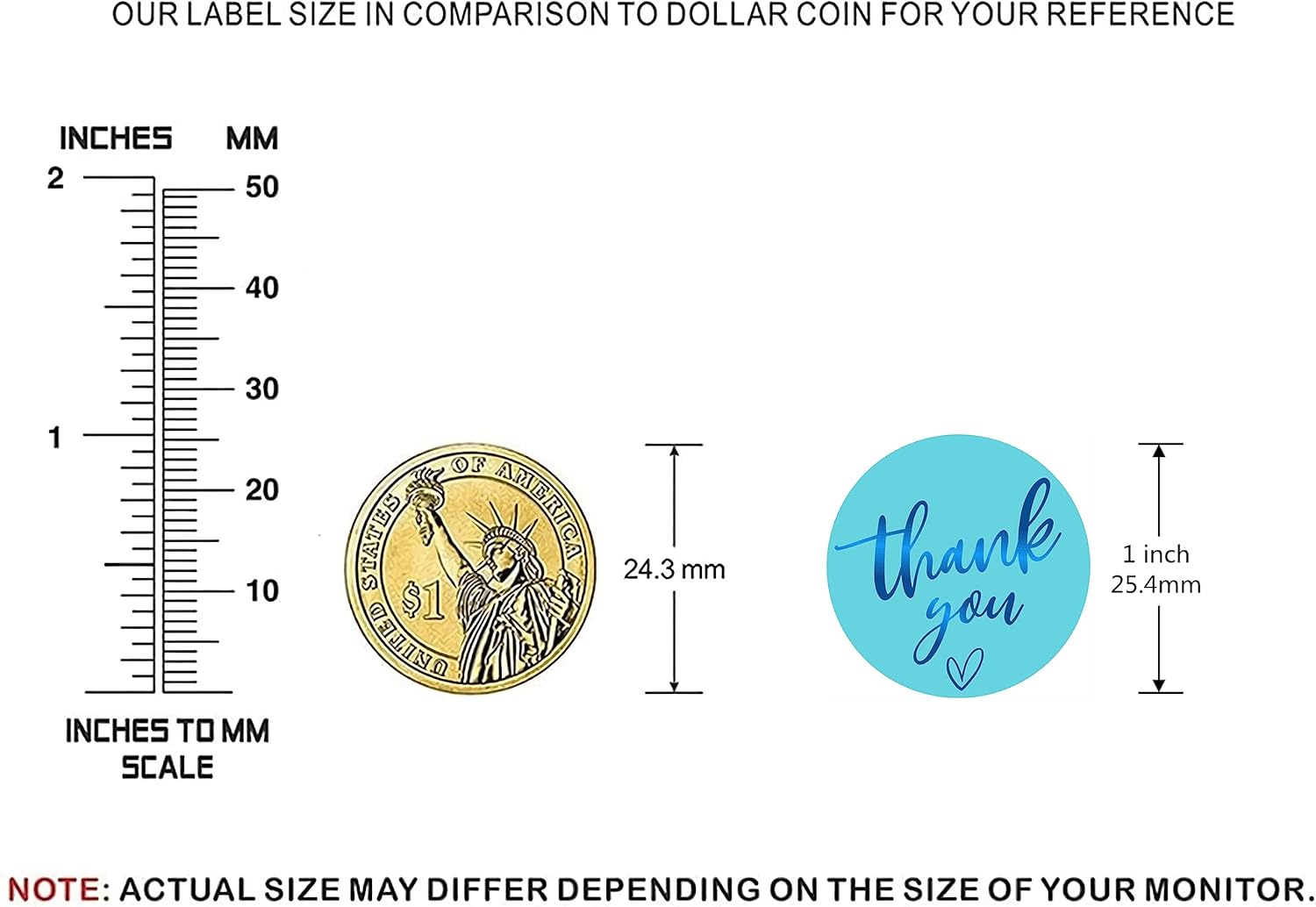 (3 Sizes-1") Blue Thank You Stickers, 1 inch Thank You Sticker Labels Roll, 500 Gold Foil Thank You Stickers Small Business, Adhensive Labels for Small Business Supplies (1 inch) - Image 2