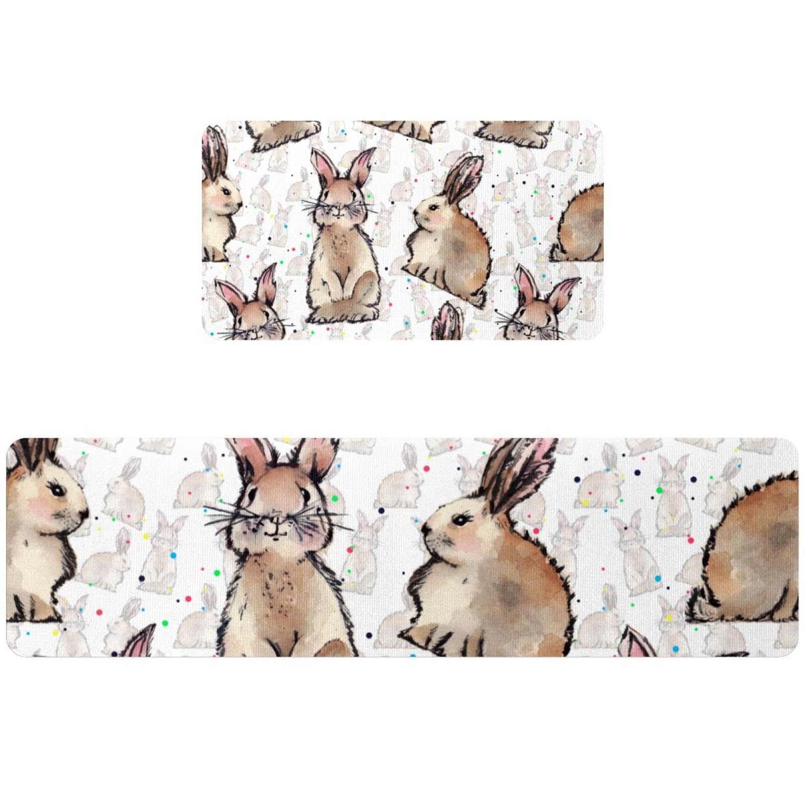 Tapis de cuisine motif lapins aquarelle absorbant lavable lot de 2