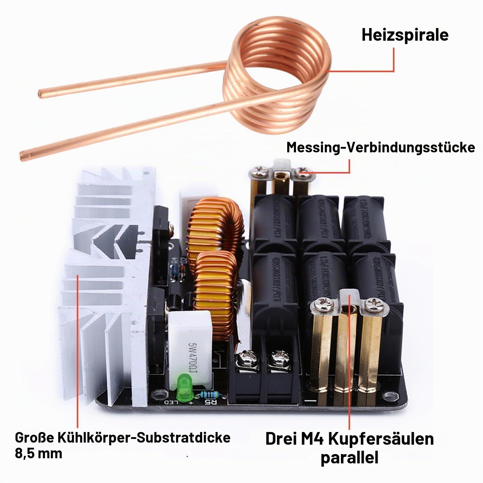 1000W ZVS Niederspannungs-Induktions-Induktionsheizspulen-Kit Induktionsheizmodul Heizplatinenmodul Flyback-Treiberheizung DIY