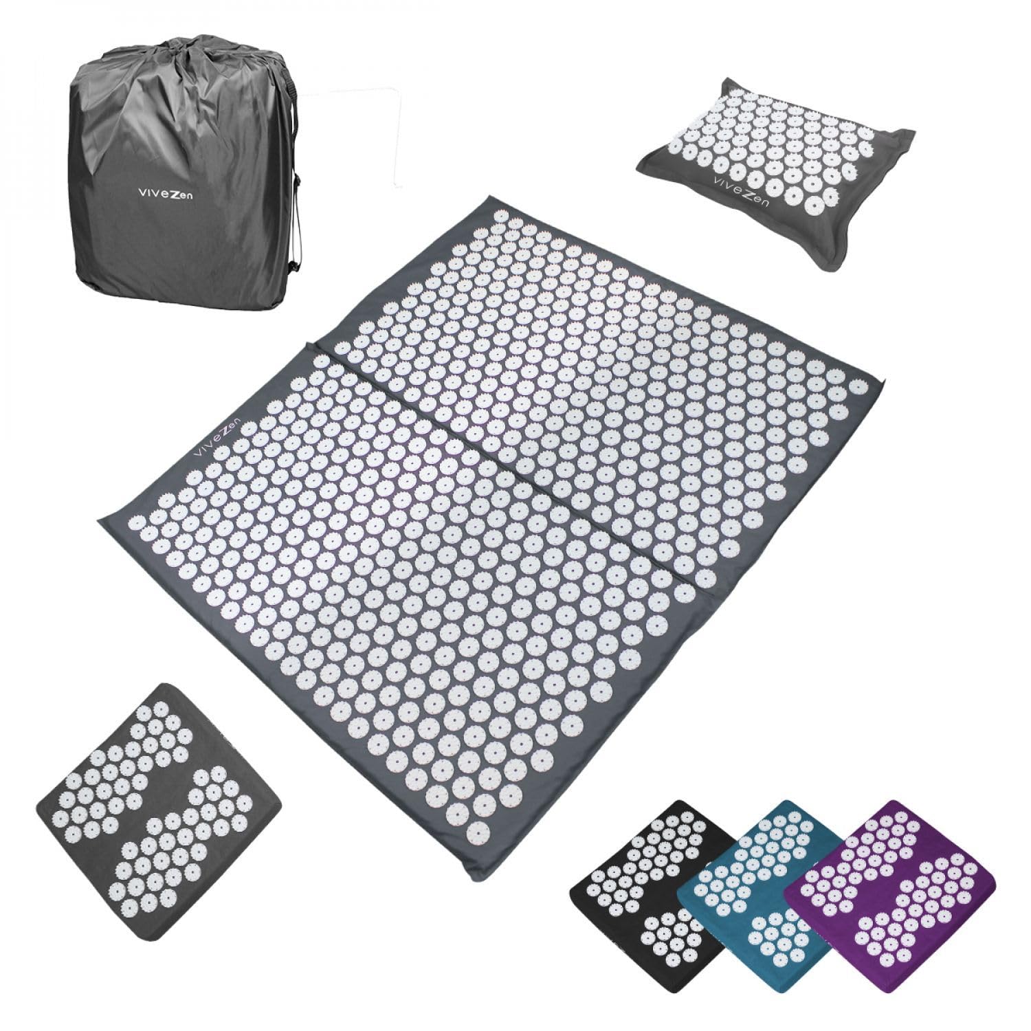 Vivezen - Kit de acupresión, alfombra, cojín y reposapiés con bolsa de transporte, 4 colores