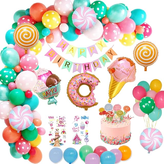 weeyin Candyland Birthday Party Decorations, Sweet Party Decorations with Happy Birthday Banner Candy doughnut Ice Cream Foil Balloon for Girls kids Women Candyland Party Baby Shower Wedding Birthday