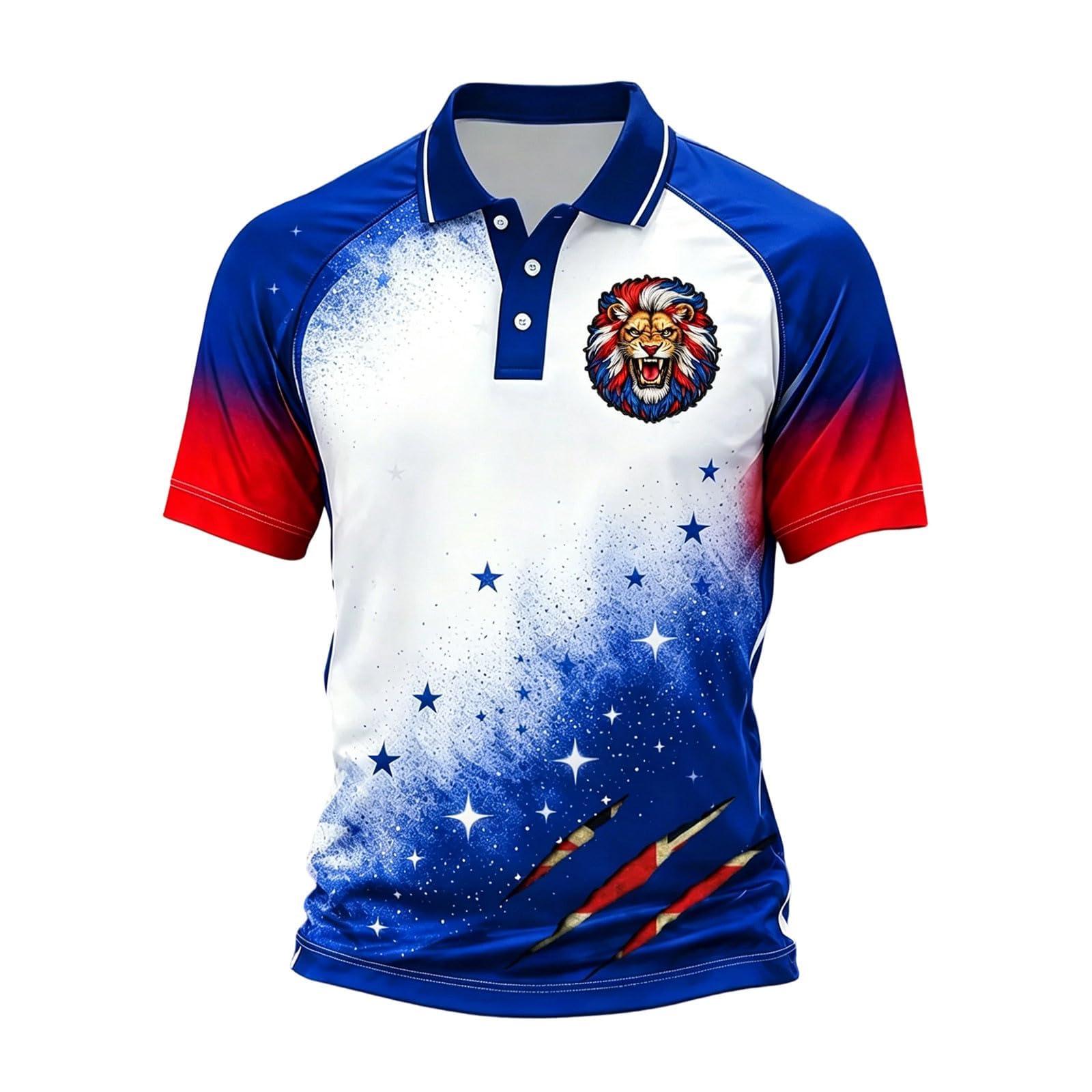 New England Football Shirt 2026 Mens National Flag Print Polo Shirt World Cup Lion Print Britain Short Sleeve T Shirt Stretch Regular Fit Sport Top for Soccer Supporter Sky Blue XXXXXXL