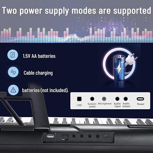 Miniatura 4 de Piano digital de 88 teclas de tamaño completo con teclado electrónico semipesado con soporte de música, fuente de alimentación, pedal de