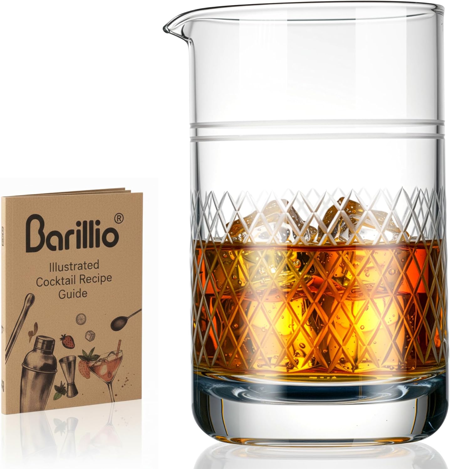 Barillio Crystal 20oz Cocktail Mixing Glass - Weighted Seamless Beaker for Martinis Manhattans Old Fashioneds Bartender Stirring Pitcher