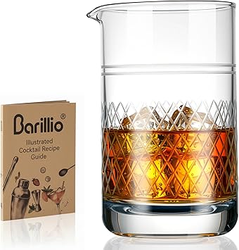 Barillio Crystal Cocktail Mixing Glass - 20 Oz (600 ml) Seamless Weighted With Thick & Sturdy Bottom Cocktail Stirring Pitcher | Old Fashioned Beaker - Bartender Mixology Accessories to Stir Cocktails
