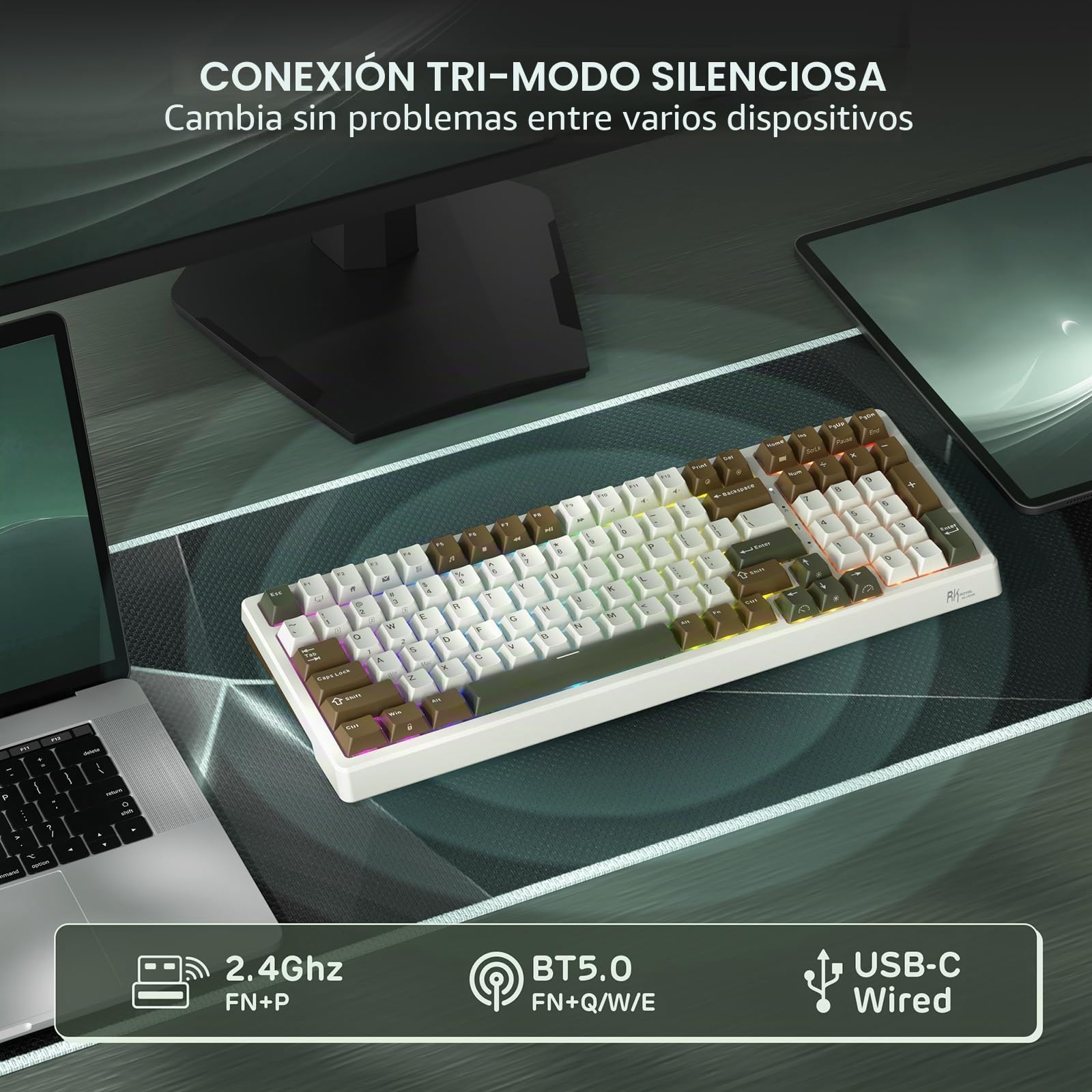 RK ROYAL KLUDGE Teclado mecánico inalámbrico F99 con almohadilla numérica, trimodo intercambiable en caliente 95% 100 teclas, teclado para juegos BT/2.4G/USB-C, teclado retroiluminado RGB para juegos
