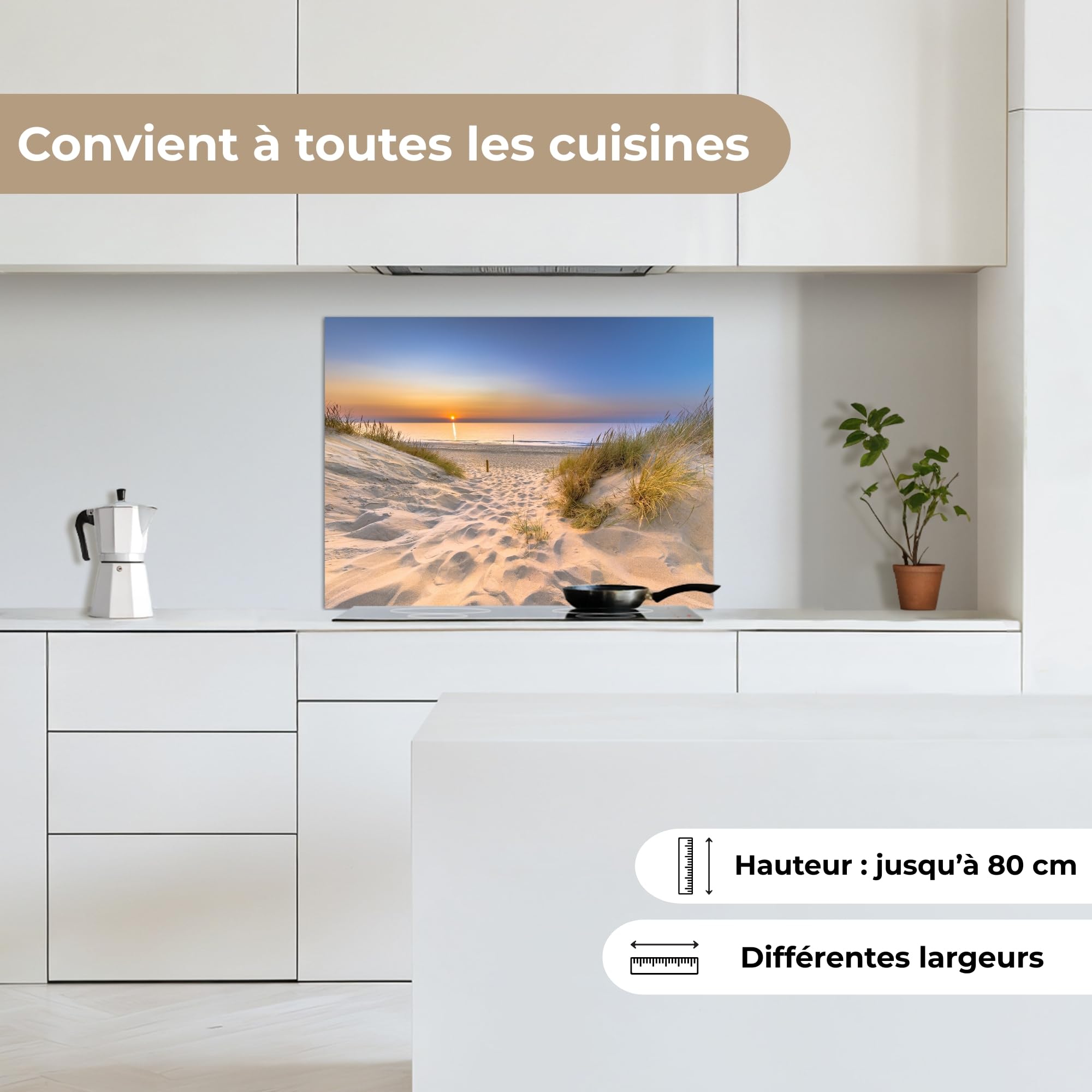KitchenYeah© Credence Cuisine 50x70 cm Adhesif Protection Mur Plaque De Cuisson Plastique Rigide Revetement Murale À Coller Dune - Coucher soleil - Horizon - Plage - Herbe
