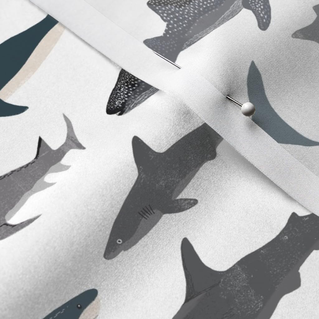 Spoonflower Fabric - Watercolor Sharks Modern Nautical Sea Life Ocean Animals Hammerhead Printed on Satin Fabric by The Yard - Sewing Lining Apparel Fashion Blankets Decor
