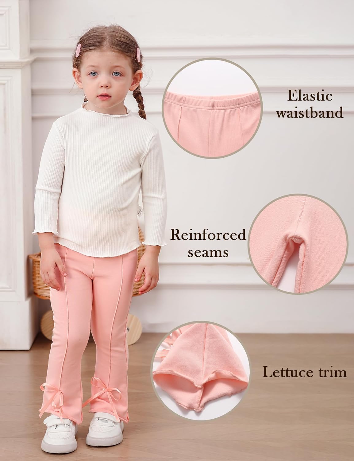 Toddler Girl Flare Pants Cotton Bell Bottoms 2 Pack Solid Girls Flare Leggings Elastic Waist Trousers - Image 4
