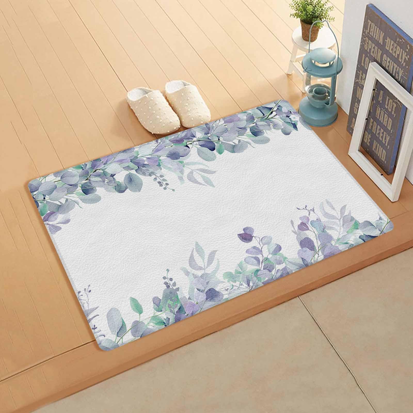 Watercolor Leaves Kitchen Bath Door Mat Cushioned Runner Rug,Washable Welcome Floor Sink Antifatigue Mat,Waterproof & Non-Slip Comfort Standing Doormat,Eucalyptus Botanical Plant Leaves 18