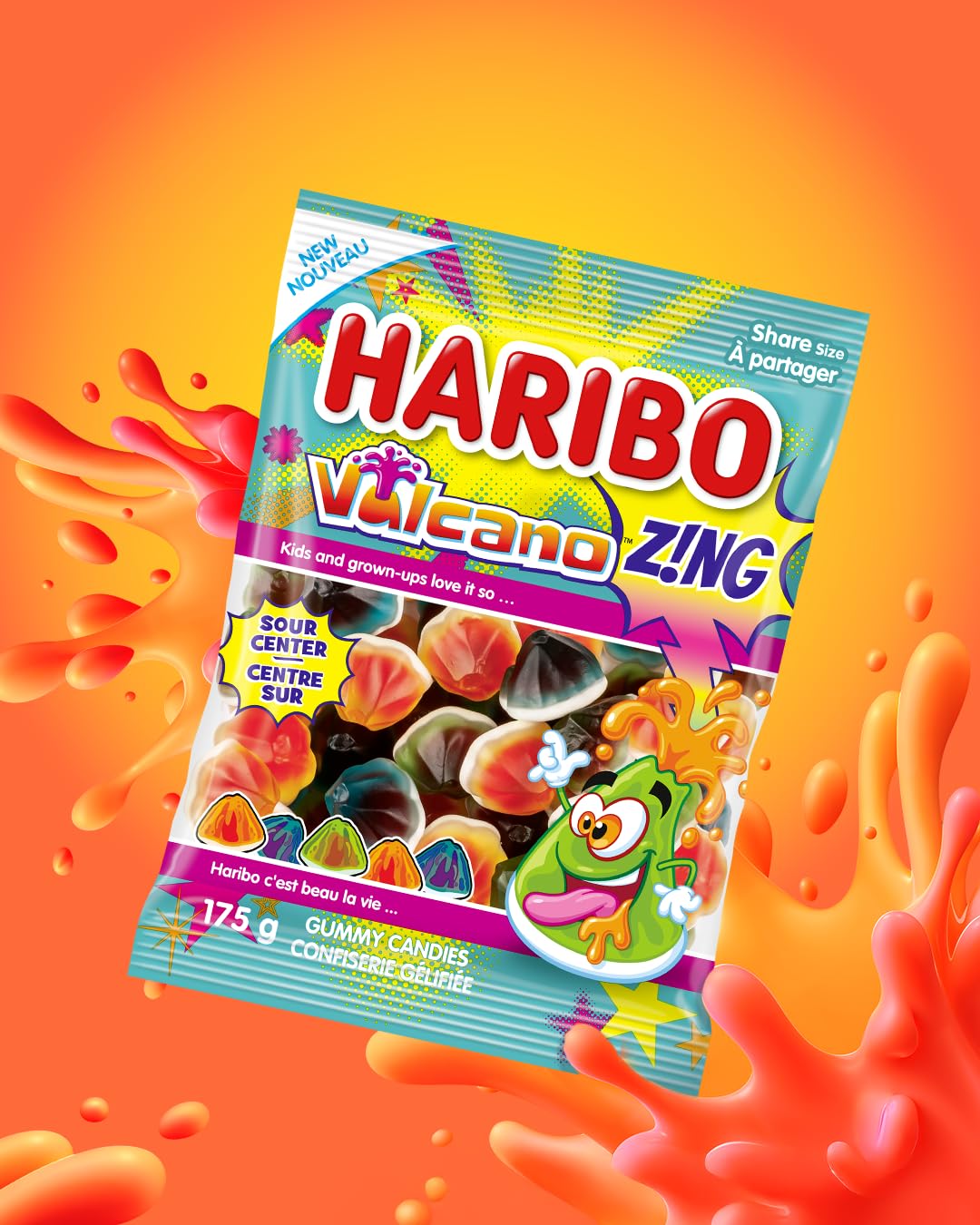 Haribo Z!NG Vulcano Gummy Candy, 3 Fruity Flavours, Tangy Liquid