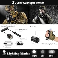 Vista 4 de Linternas tácticas de luz depredadora con rojo verde, 1200 lúmenes Mlok Picatinny linterna con interruptor de presión, 3 modos de luz blanca