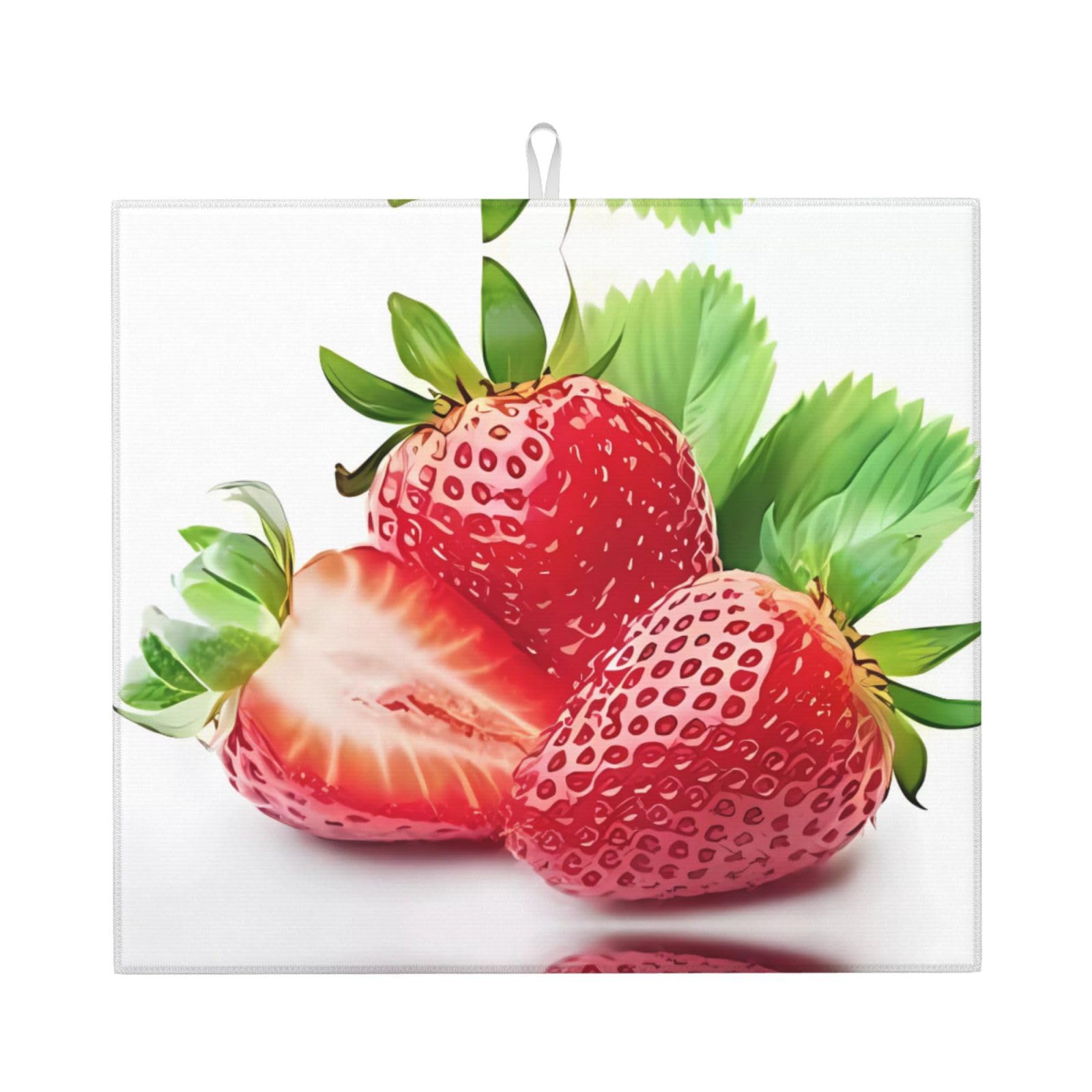 YYHWHJDE Strawberry Prints Kitchen Drying Mat - Absorbent Dish Drying Throw with Vibrant Prints, Quick-Dry Countertop Layer for Dishes & Appliances - Non-Slip & Foldable