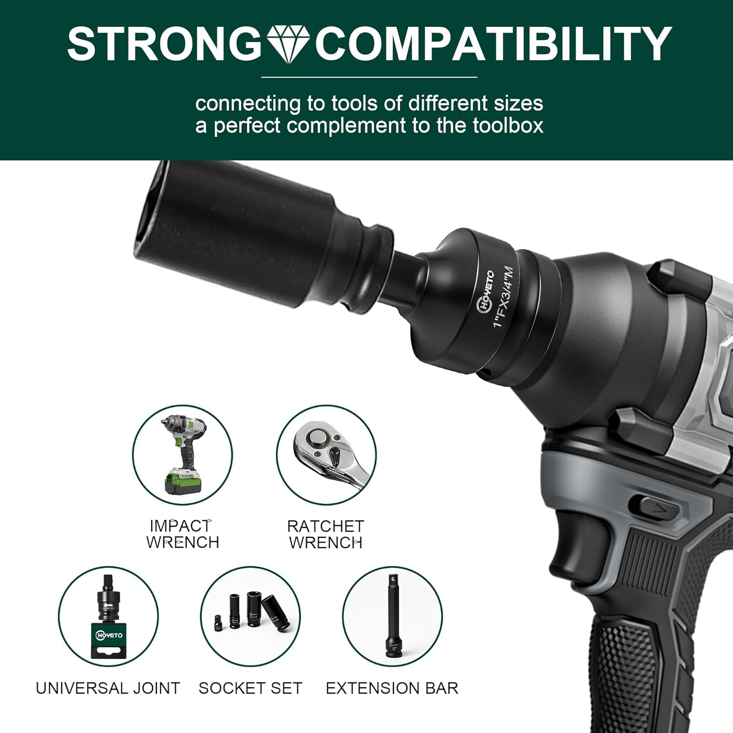 5-Piece Impact Swivel Socket Set (1/4" to 1"), Drive Swivel Socket Adapter Kit, Cr-Mo Steel Impact Adapter Set Flexible Socket Extension for Industrial Maintenance
