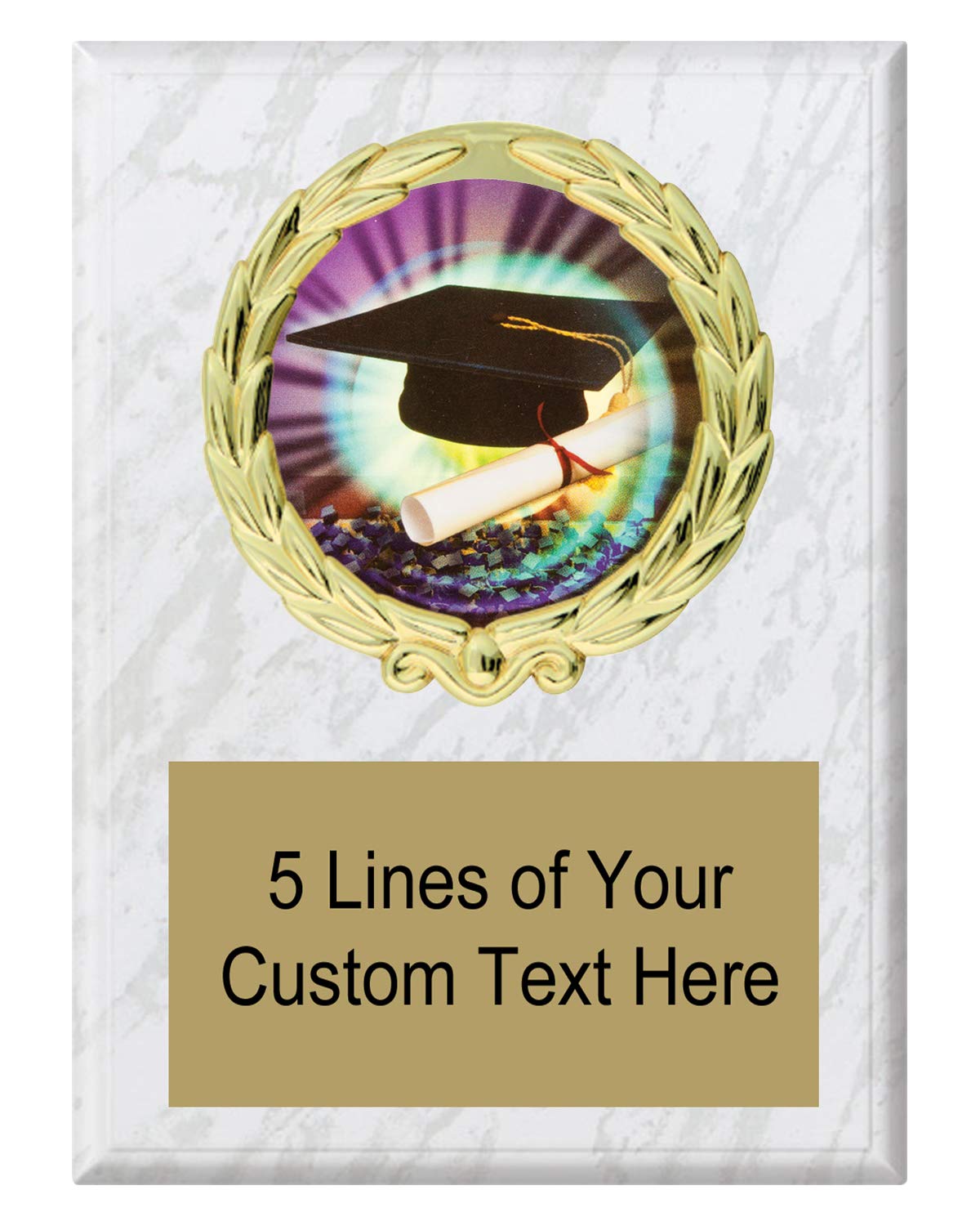 Express Medals 5x7 White Marble Color Graduation Graduate Plaque Award Trophy with Engraved Plate MY4
