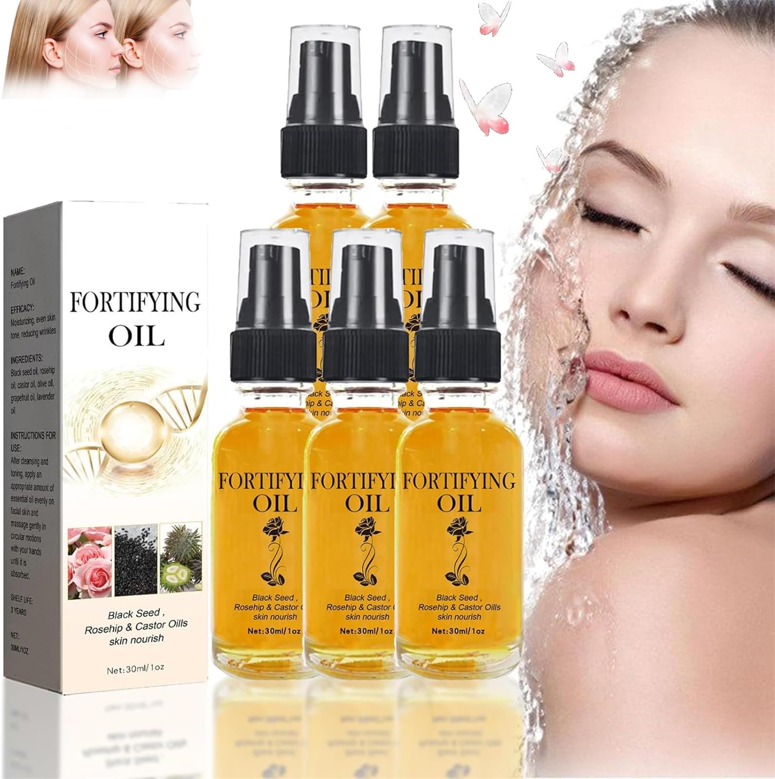 Castor Oil Black Seed Oil Rosehip Oil Face Serum, Lilinas Castor Oil Black Seed Oil Rosehip, Black Seed Oil, Castor Oil Rosehip Oil, Nourishing Skin (5PCS)