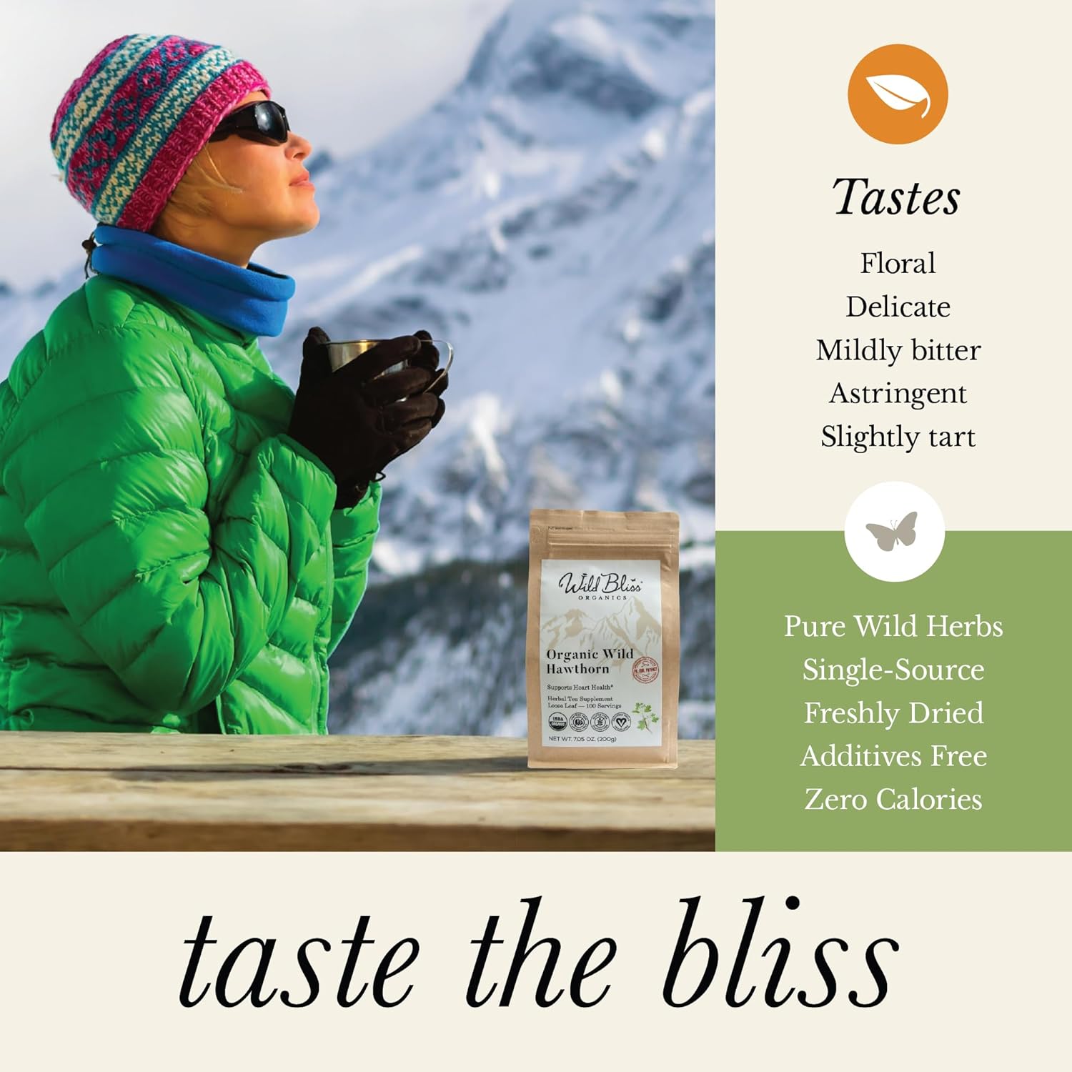 Wild Bliss Organic Hawthorn Tea - Caffeine Free Loose Leaf and Flower Herbal Tea - Pharmacopoeia Potency - 100 Servings