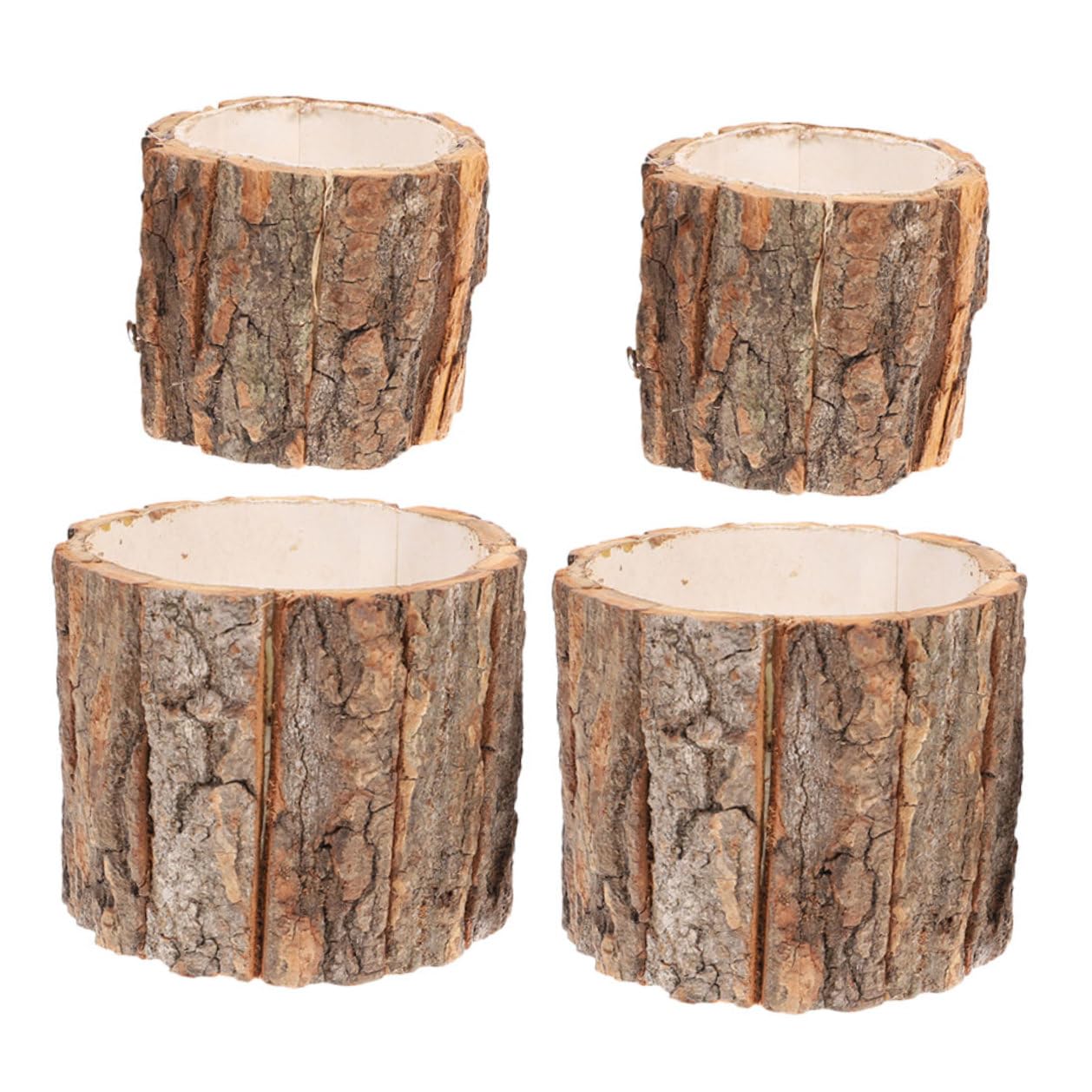 Pot de fleurs écorce de bois rustique 4 pièces pour succulentes et plantes de balcon