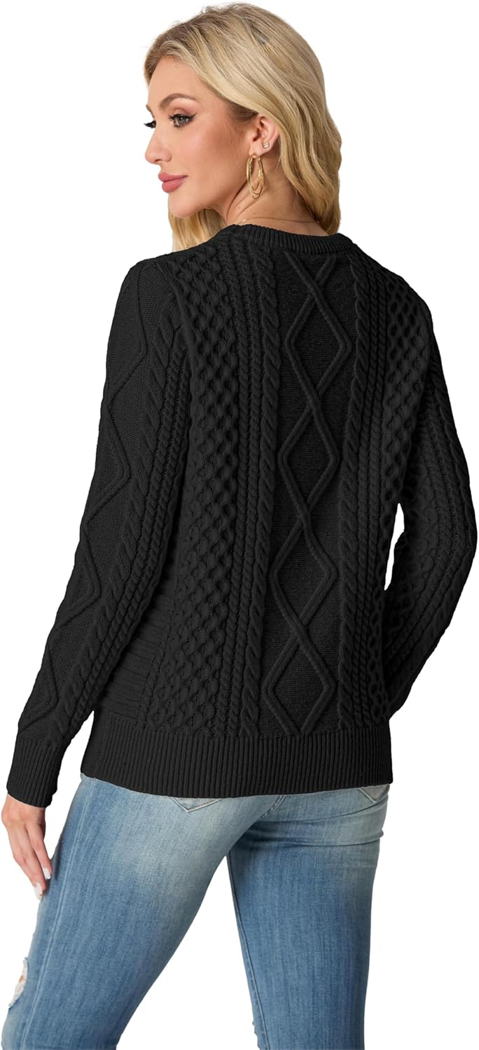 GRECERELLE Women's 2026 Fall & Winter Fashion Sweater Crewneck Long Sleeve Cable Knit Chunky Vintage Casual Pullover Tops - Image 5