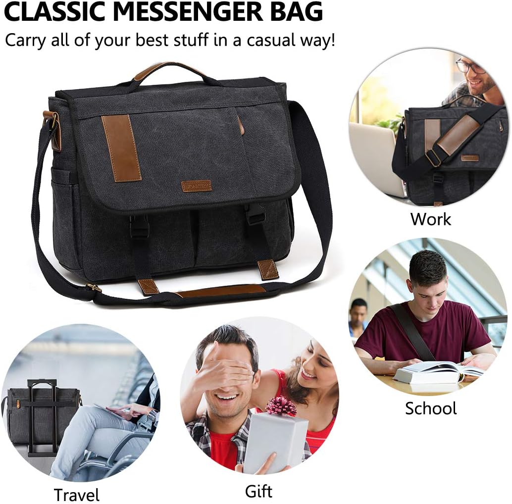 Best Promo Messenger Bag, 17 In Laptop Bag Vintage Water Resistant Canvas Shoulder Bag Satchel for Men by VONXURY Limited Discount Messenger Bag, 17 In Laptop Bag Vintage Water Resistant Canvas Shoulder Bag Satchel for Men by VONXURY
