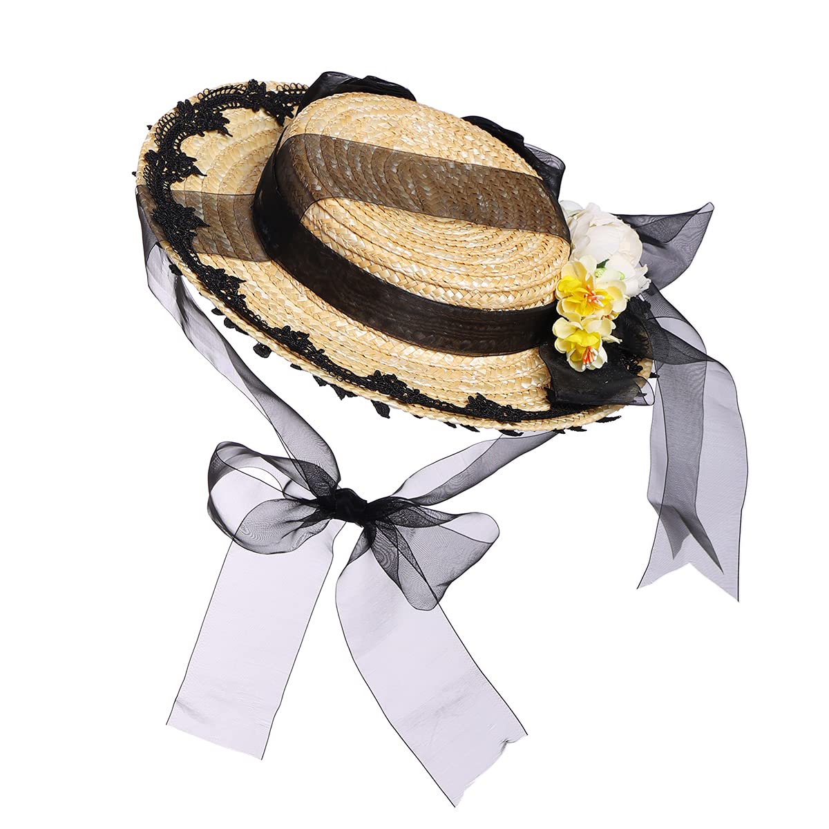 COSDREAMERSombrero victoriano para niñas y mujeres, fiesta de té, sombrero de paja Lolita Sombreros