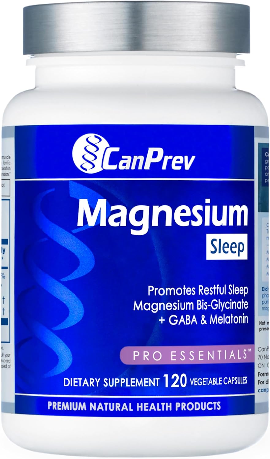 CanPrev Magnesium Bisglycinate Chelated + GABA & Melatonin, 120 Veg Caps, 120-Day Supply, Support Restful Night, Muscle Function, Promote Relaxation & Balanced Sleep-Wake Cycle, Vegan, No GMO & Gluten