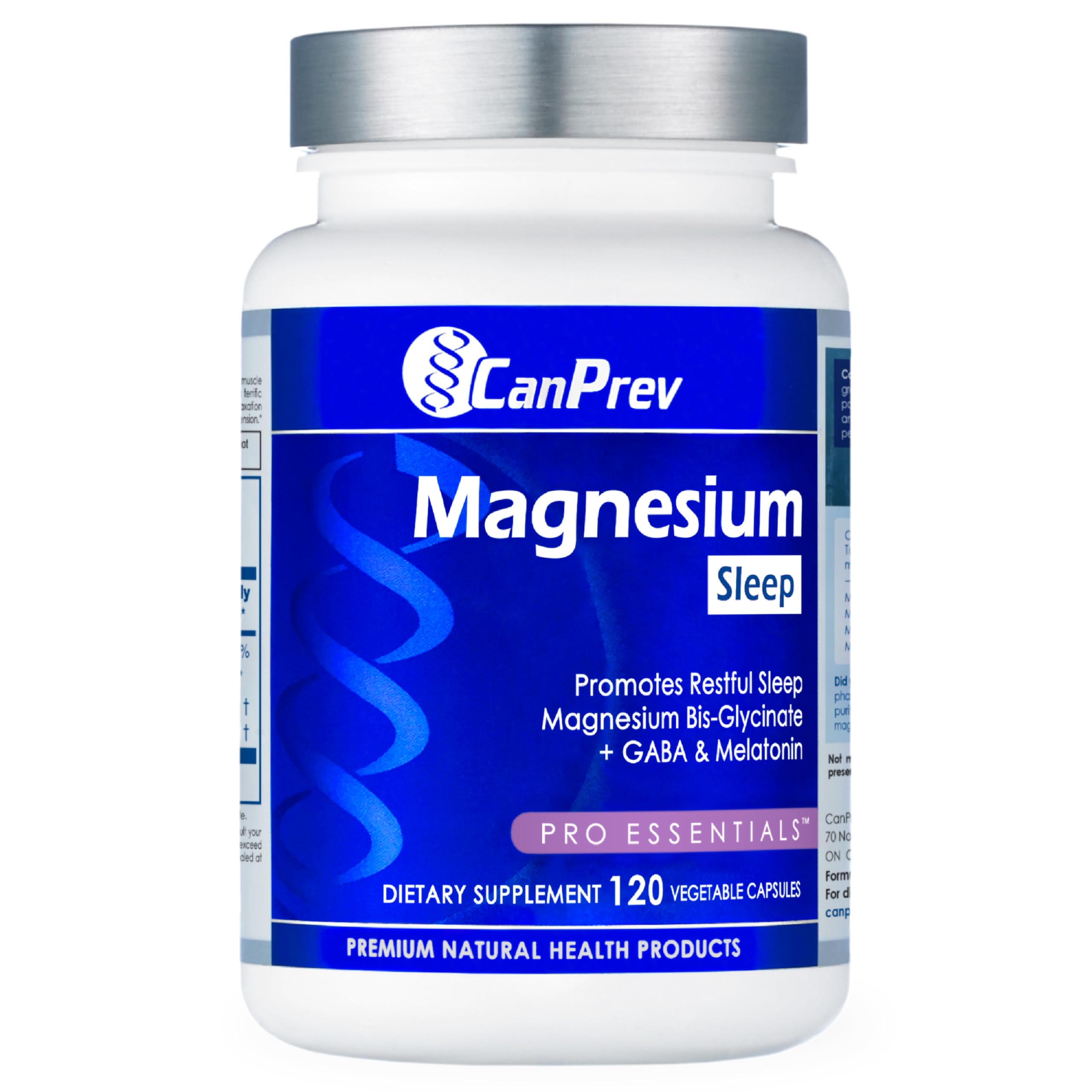 CanPrev Magnesium Bisglycinate Chelated + GABA & Melatonin, 120 Veg Caps, 120-Day Supply, Support Restful Night, Muscle Function, Promote Relaxation & Balanced Sleep-Wake Cycle, Vegan, No GMO & Gluten