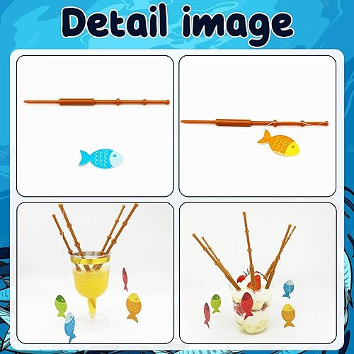 Miniatura 4 de 12 piezas de decoración de cumpleaños de pesca, suministros de fiesta de pesca que incluyen decoración de cupcakes de pesca para pastel de feliz
