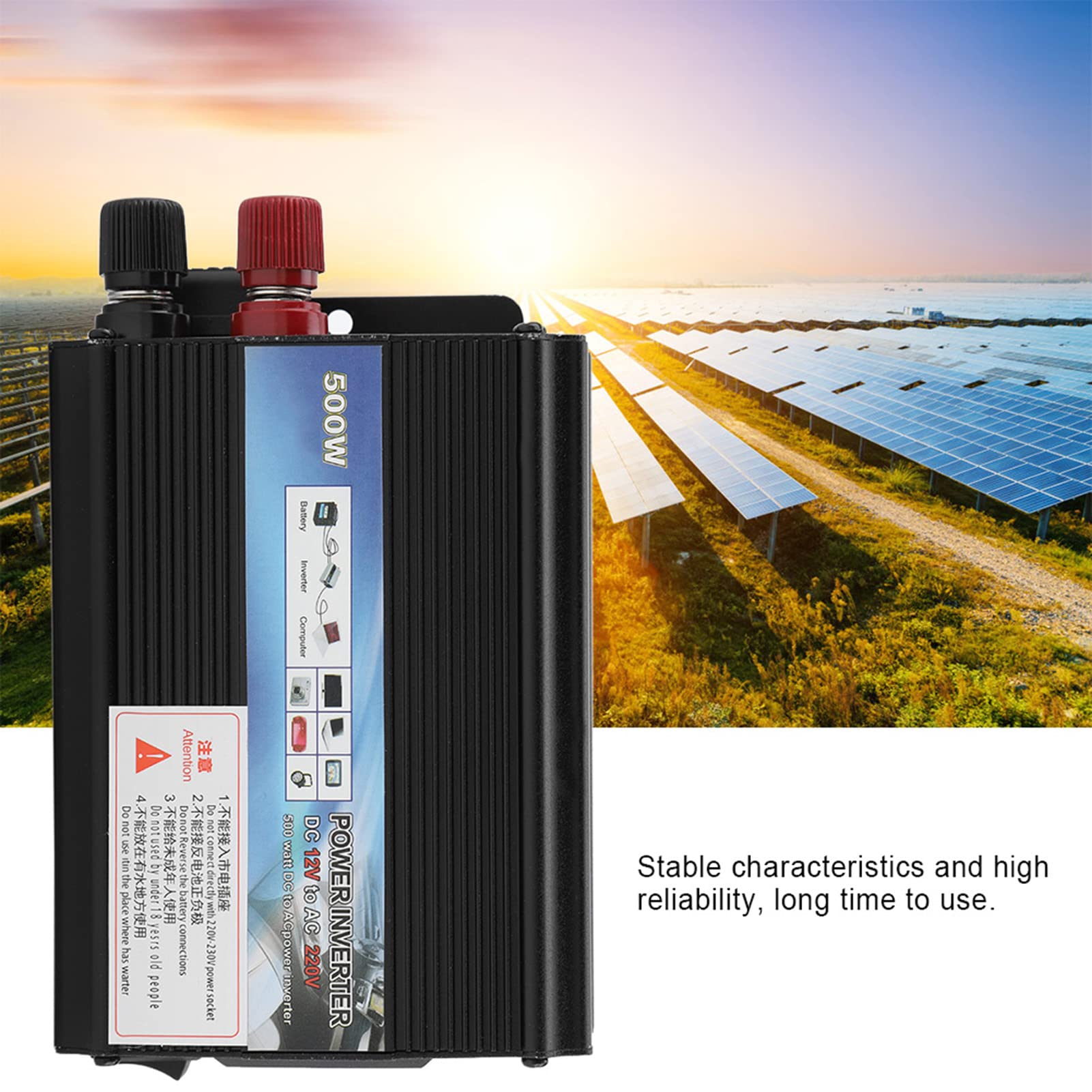 Inversor, Convertidor de Voltaje, Inversor Solar, Inversor de Panel Solar, Inversor 500W 12V a 220V/100V Convertidor con Panel Solar para el Hogar (12v a 220v/500W)