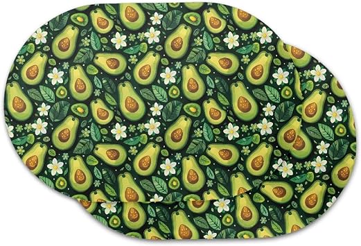 Heat Resistant Placemats for Wood Table Avocado Daisy Waterproof Place Mats Set of 4 Faux Leather Wipeable Non Slip Kitchen Table Mats for Family Gatherings 12" x 18" Coasters