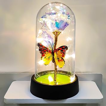 Rose Flower for Mothers Day Ideas, Mothers Day Flowers Gifts for Mom Wife from Daughter Son Husband, Forever Galaxy Rosas Eternas,Light Up Flower In Glass Dome, birthday Butterfly Gifts for women