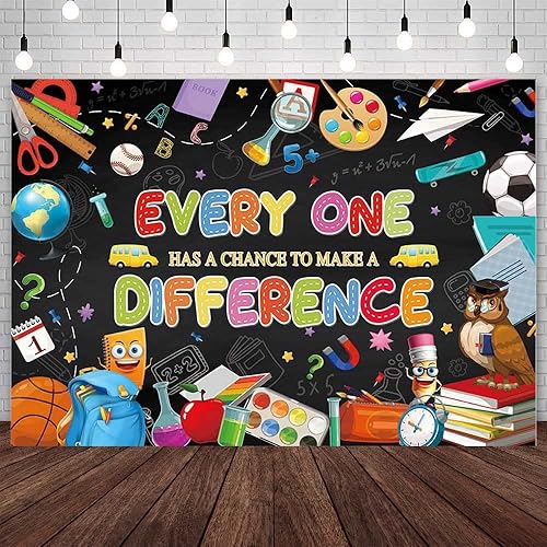 Fondo de bienvenida de regreso a clases de 7 x 5 pies, color negro, todo el mundo tiene la oportunidad de marcar la diferencia, motivacional para el