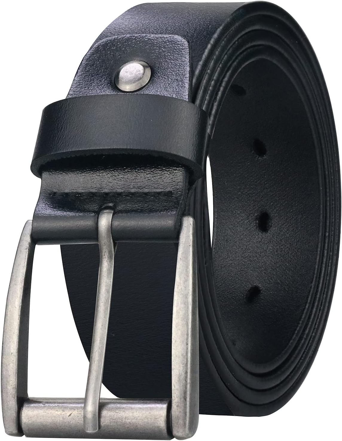 maikunGenuine Leather Belt for Men, Black Dress Belt, Vintage Distressed Belt Buckle, Classic Style for Everyday Wear