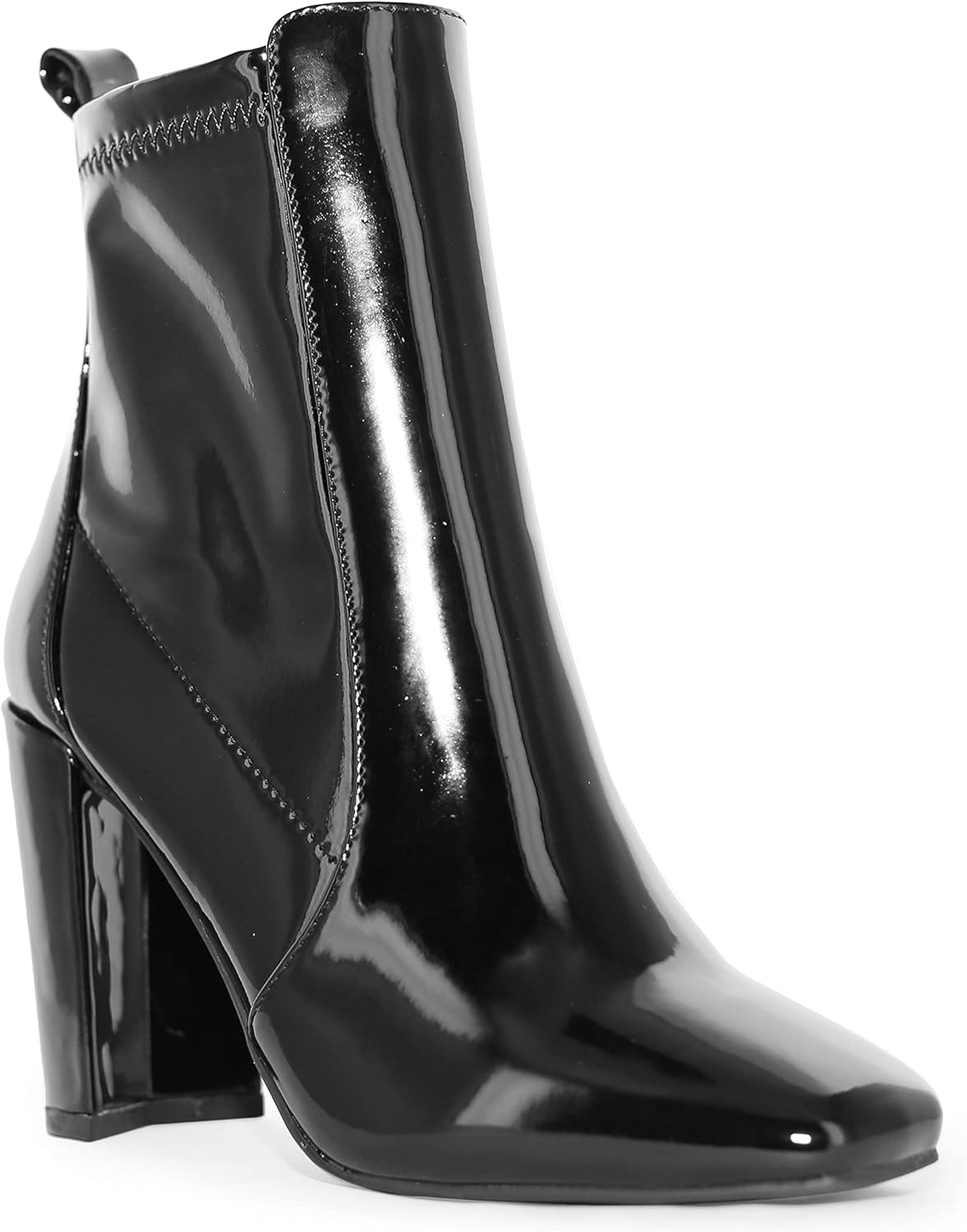 Wild Diva Faux Patent Leather Square Toe Chunky Block Heel