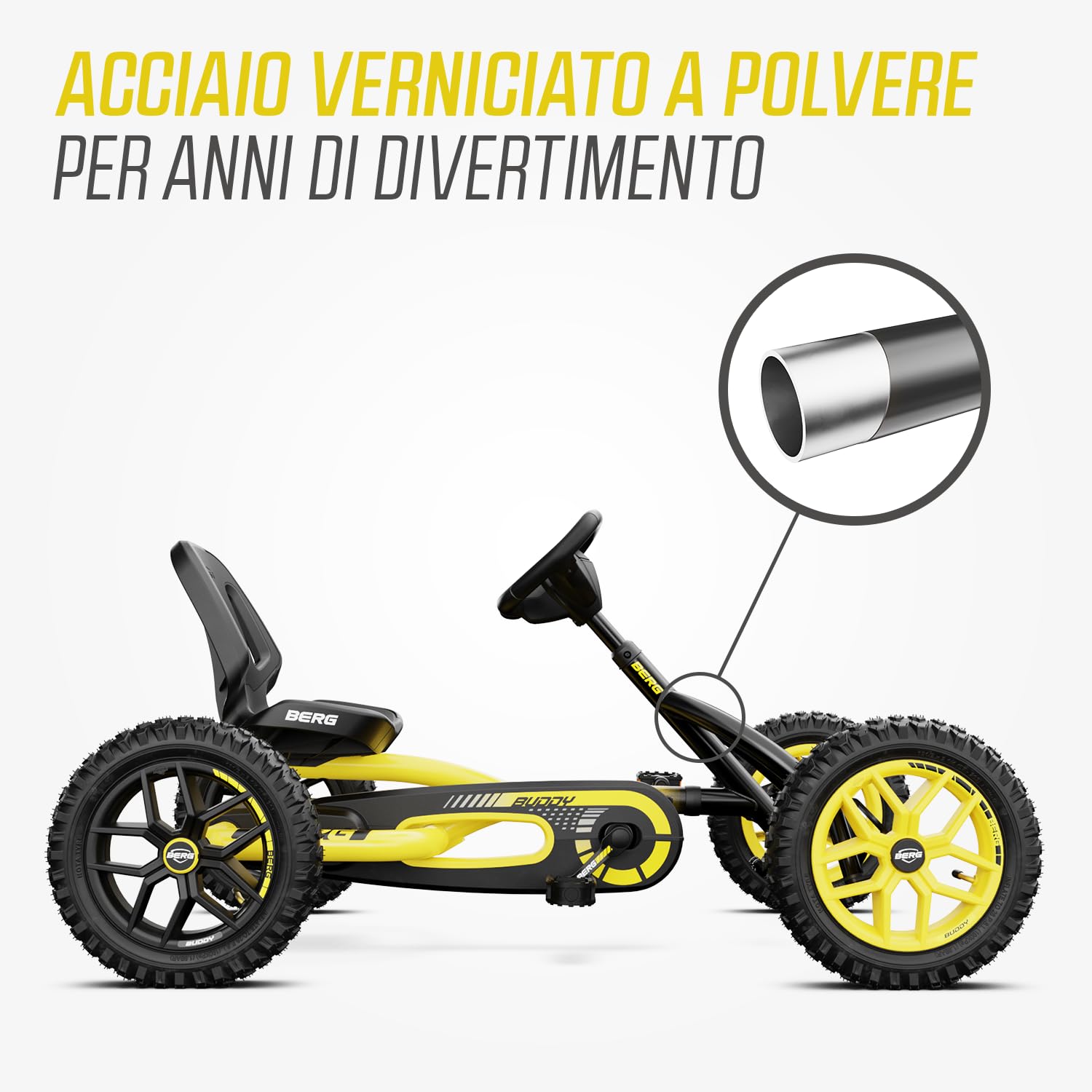 BERG Buddy Cross Pedal GoKart | Veicolo per bambini a pedale, con elevati standard di sicurezza, pneumatici e ruota libera, giocattolo per bambini di età compresa tra 3 e 8 anni