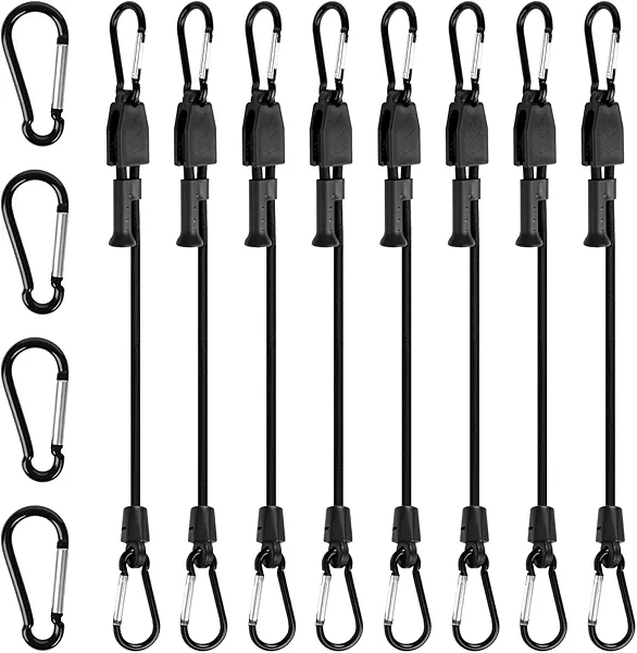 Joneaz Adjustable Bungee Cords with Carabiner Hooks 36 in Heavy Duty Outdoor, Including 8 Pcs Black Bungee Straps and 4 Spare Clips