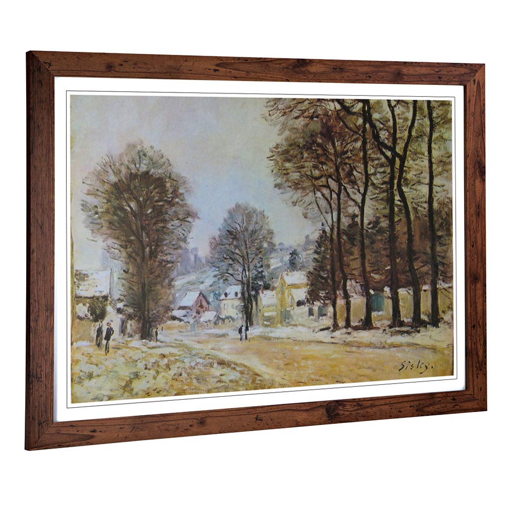 Big Box Art Framed Print of Alfred Sisley Snow at Louvecienne Design | Wall Art Picture | Home Decor for Kitchen, Living Room, Bedroom, Hallway, Walnut, A2 / 24.5x18 Inch / 62x45cm