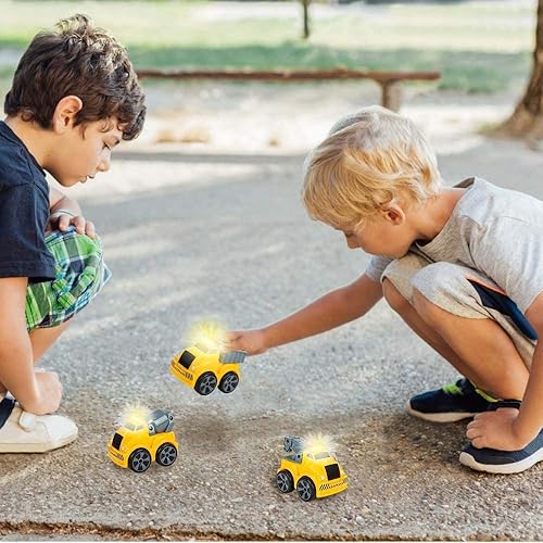 Miniatura 6 de ArtCreativity Juego de vehículos de construcción de 3.5 pulgadas con luces y sonido, juego de 3, incluye mini camión volquete, camión de remolque y