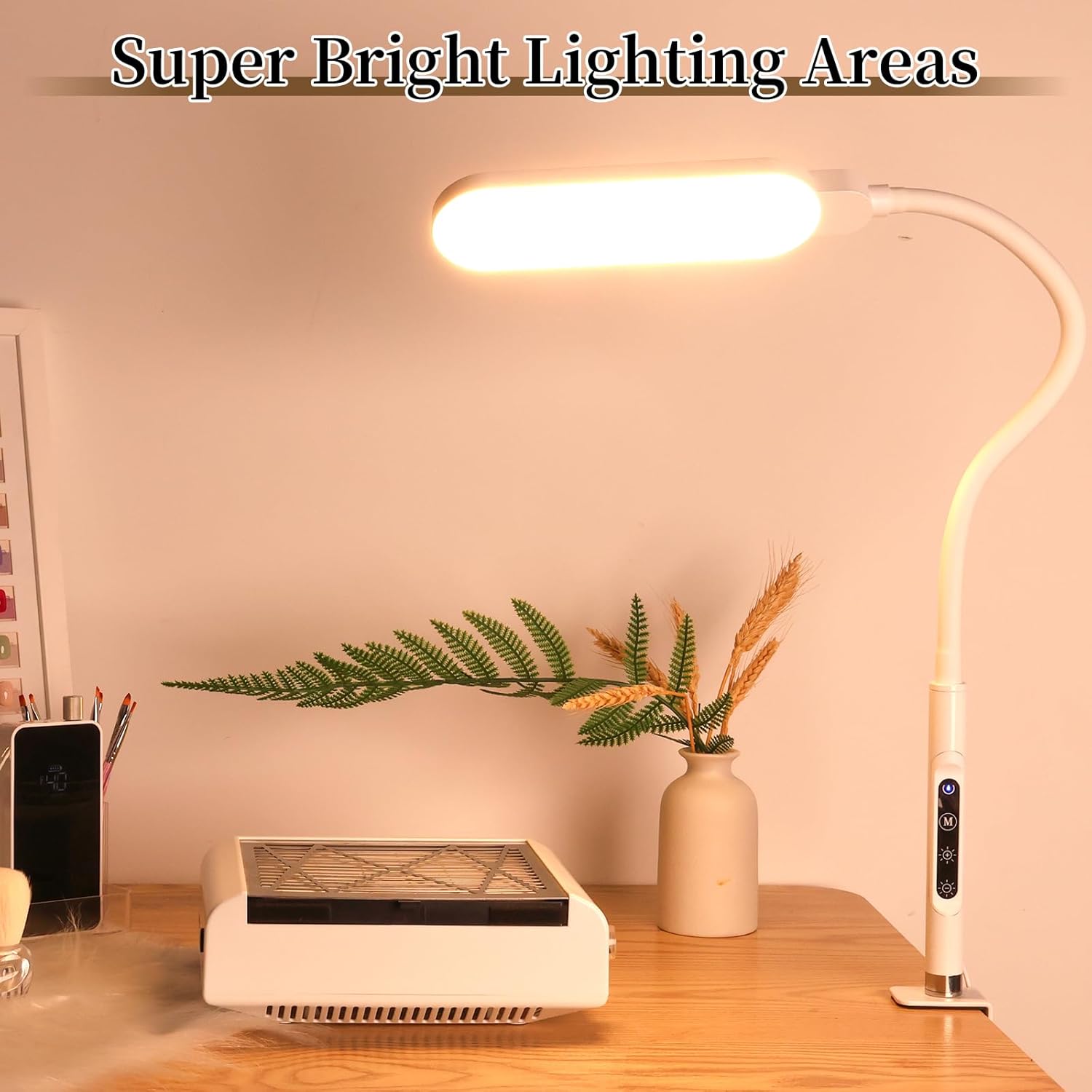 BQAN LED Desk Lamp with Clamp - 15W Eye-Caring Clip on Light, Flexible Gooseneck Lamp for Home Office, 5 Color Modes & 9 Brightness Levels for Reading, Studying, Work