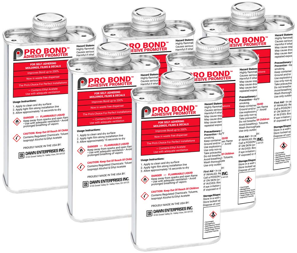 Pro Bond Adhesive Promoter for Vinyl, Wraps, Window Tint, Automotive Molding - 8 oz Can (6 Pack)