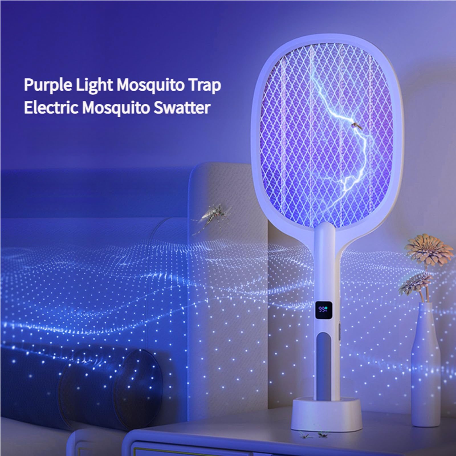 Matamoscas Eléctrico Portátil con Luz Led UV De Alto Voltaje, Recargable por USB para Interiores Y Exteriores.,B