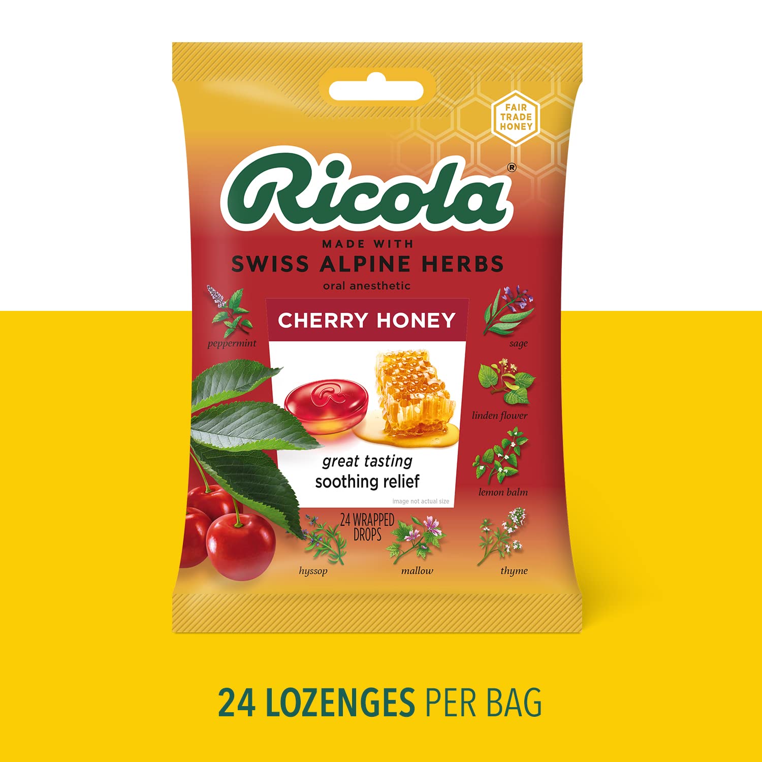 Ricola Herb Throat Drops, Cherry Honey, 24-ct