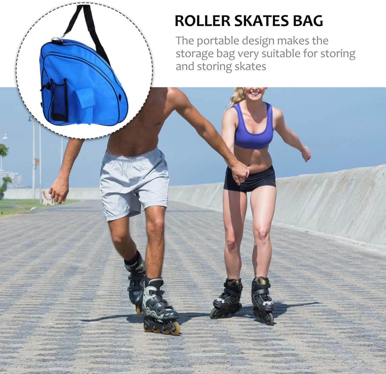 Happyyami Roller Skates Storage Pouch Portable Bag for Ice Inline Skates Figure Skating with Stain-resistant Black Material Protective Handbag for Youth and Adults