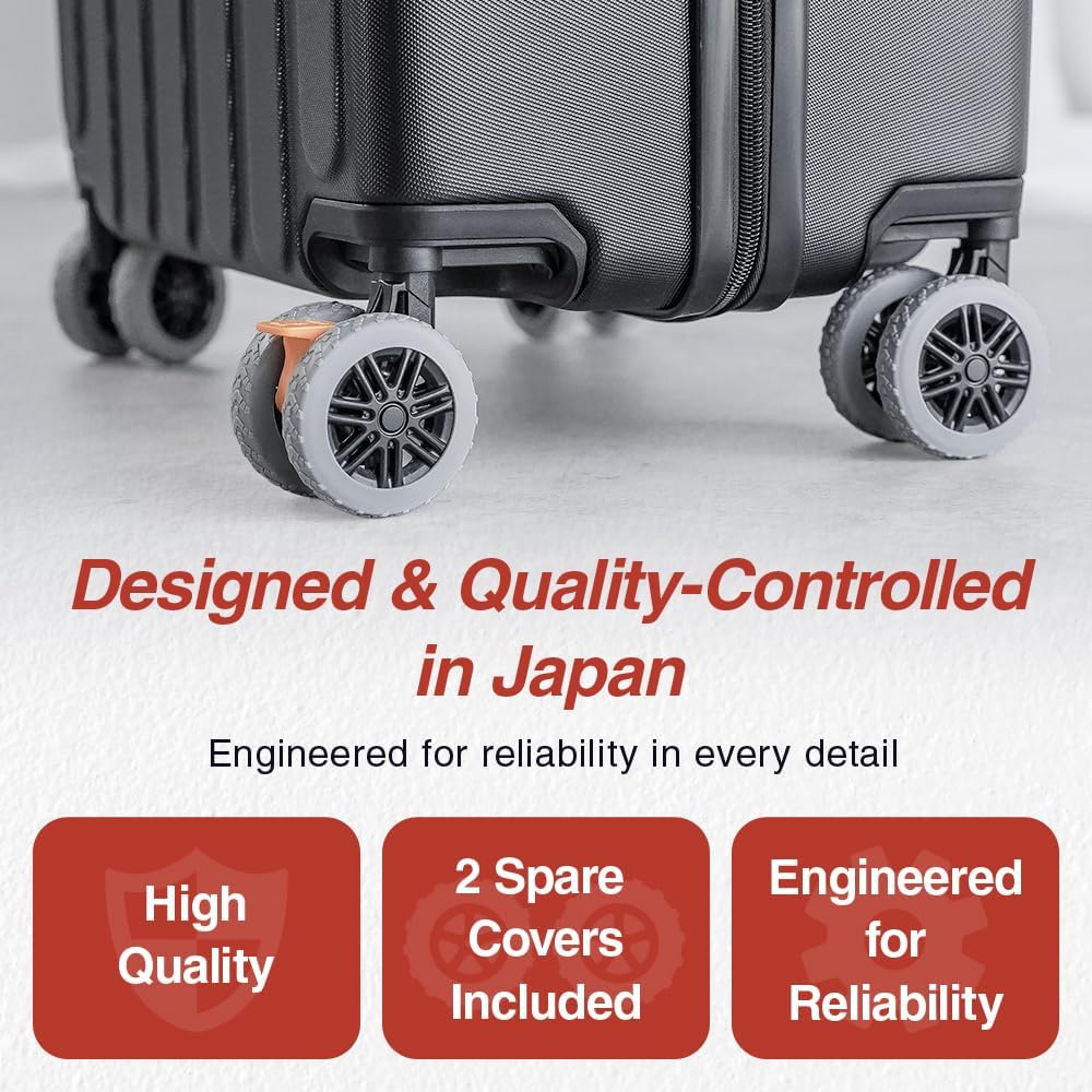 10 Pcs Luggage Wheel Covers, 40% Wider Coverage & Anti-Slip Silicone Suitcase Protectors, Noise Reduction Travel Accessories for Spinner Wheels (Black, M (2〜2.2 Inches))