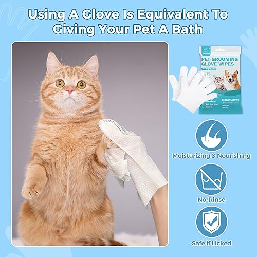 Miniatura 3 de Toallitas de baño para mascotas para perros y gatos, guantes de limpieza y desodorización, toallitas nutritivas para el cuidado diario y viajes, sin