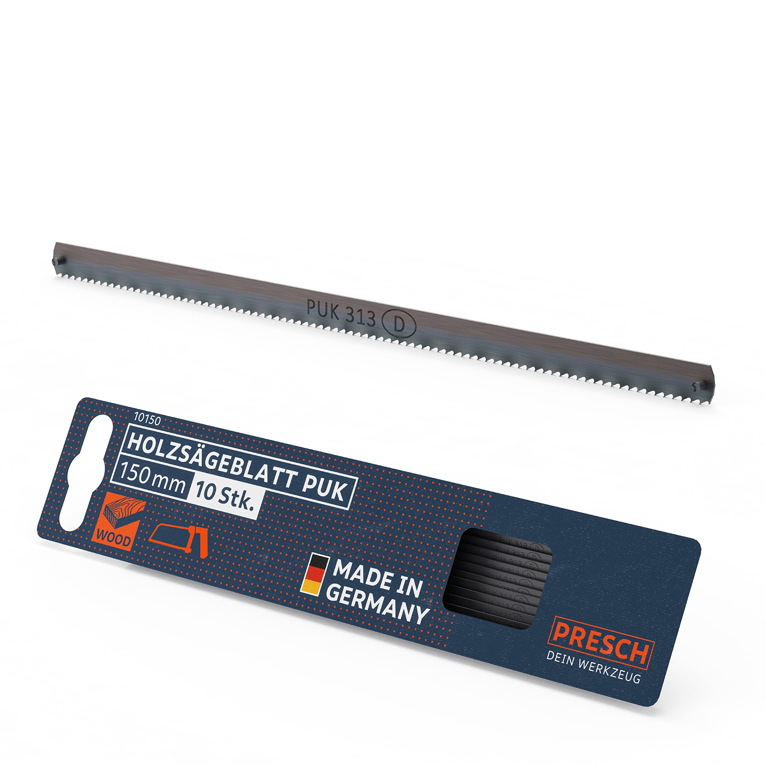 Presch Holzsägeblatt Set PUK 150mm 10 Stk. - Original PUK Sägeblätter für Handsägen - Bügelsägeblatt Holz 150mm für Weich-, Hart- und Profilhölzer, Hartfaserplatten, Pappe