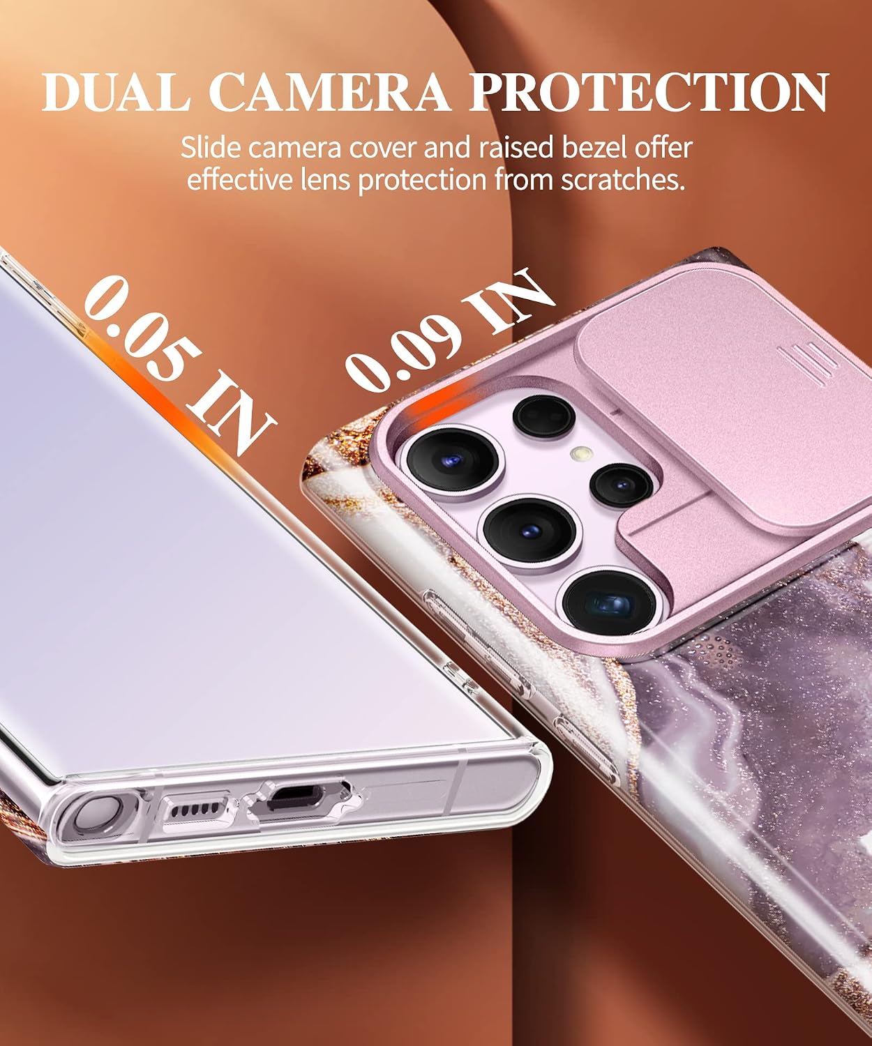 GVIEWIN Compatible with Samsung Galaxy S23 Ultra Case with Slide Camera Cover, [Military Grade Drop Protection] Slim Marble Design Shockproof Protective Phone Case Fit S23 Ultra 5G 6.8"(Burgundy/Gold)