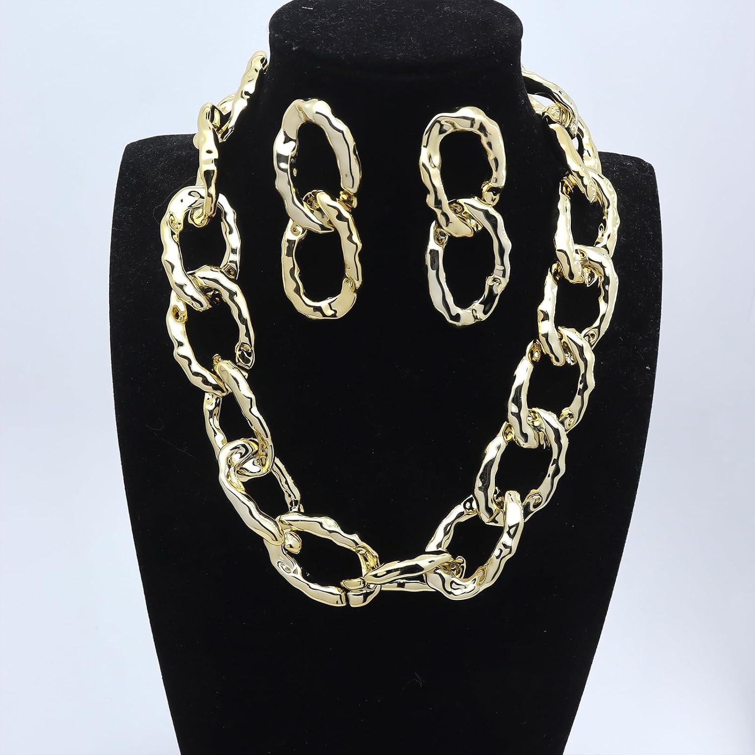 Chunky Necklace Earrings Set for Women Gold Statement Chain Choker Necklace Acrylic Cuban Dangle Earrings Personalized Punk Jewelry Accessories image 5