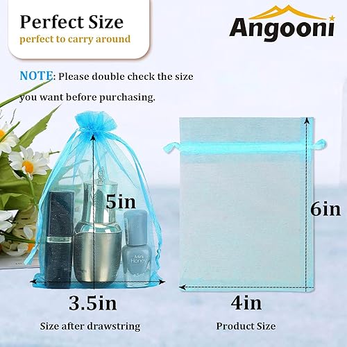 Miniatura 3 de 100 bolsas de organza azul transparente con cordón para regalo, para joyas, fiestas, bodas, fiestas, festivales, bolsas de dulces (4 x 6)