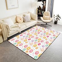 Homewish Colorful Doughnut Area Rug Watercolor Polka Dots Decor Non Slip Rug for Kids Girls Teens Cartoon Donut Dessert Non Shedding Rug for Living Room Bed 3'x5'